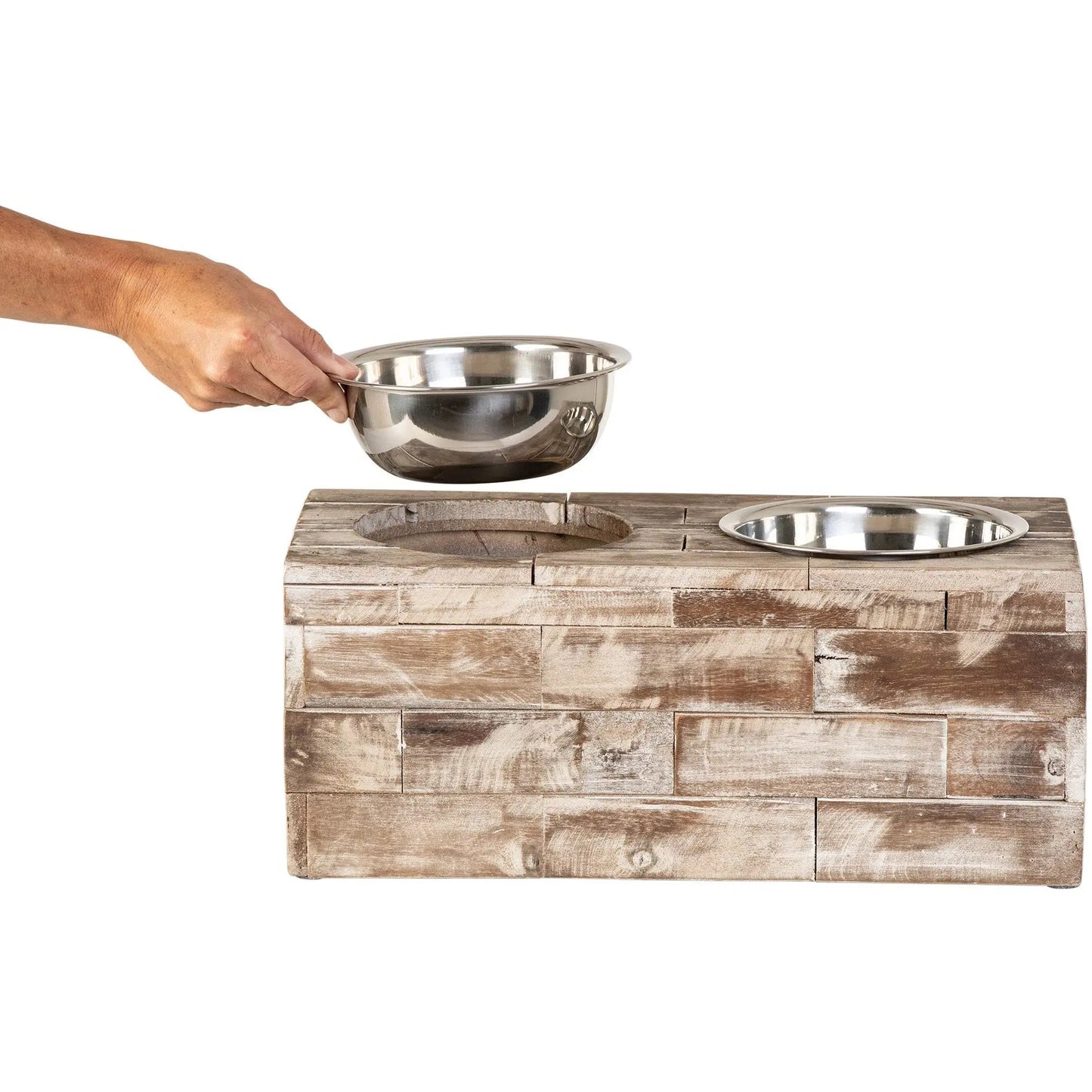 Huntley Pet Elevated Double Bowl Feeder – Raised Wood Dog &amp; Cat Feeding Station