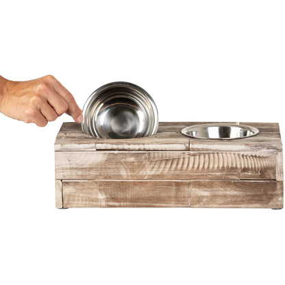 Huntley Pet Elevated Double Bowl Feeder – Raised Wood Dog &amp; Cat Feeding Station
