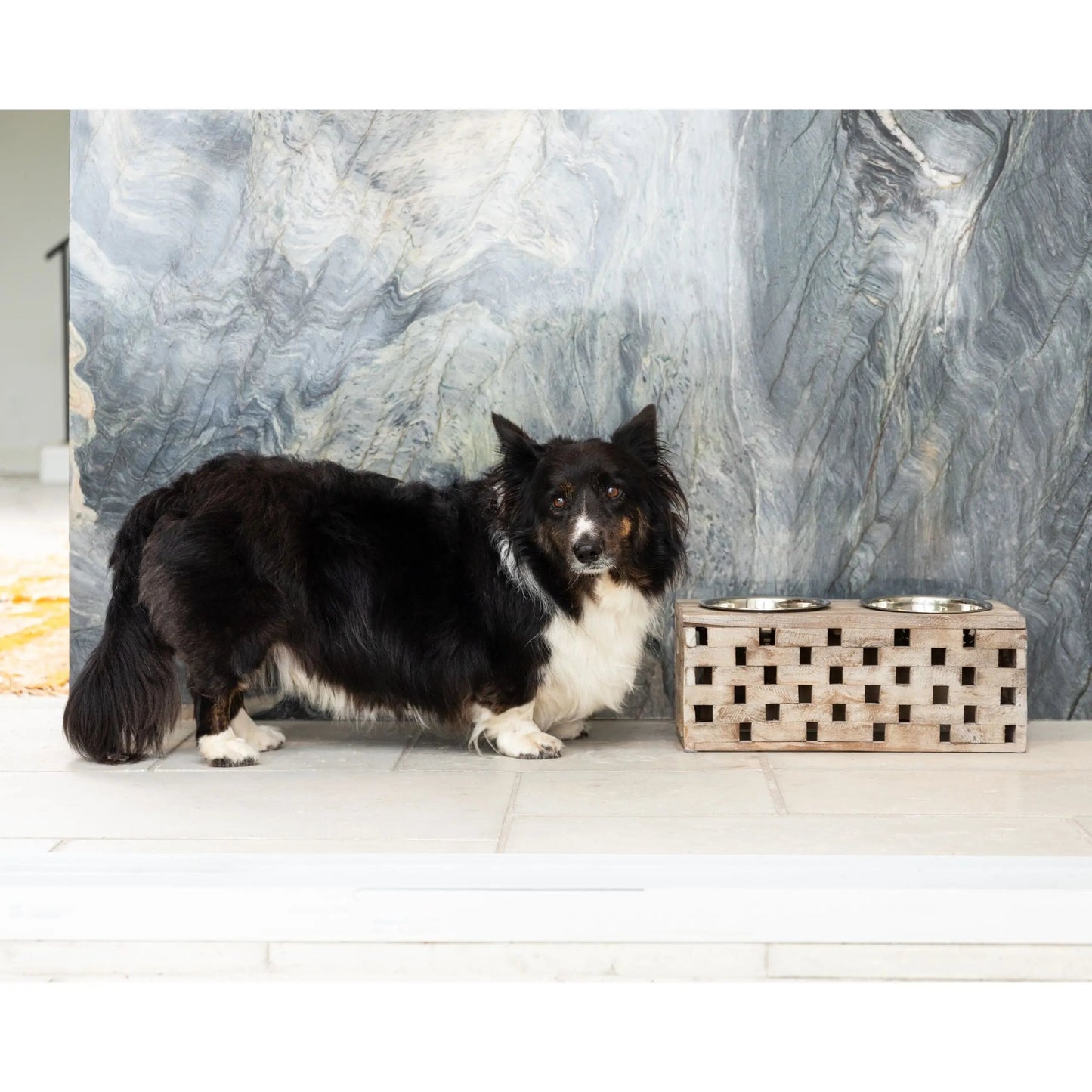 Huntley Pet Elevated Double Bowl Feeder – Raised Wood Dog &amp; Cat Feeding Station