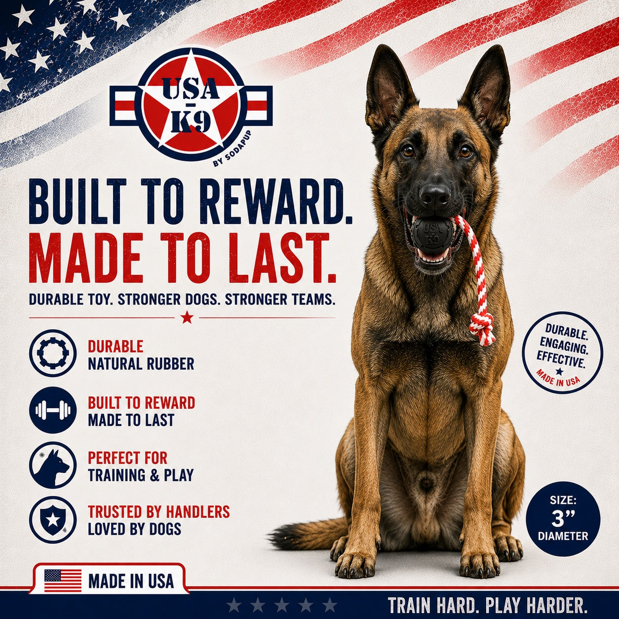 SodaPup Magnum Stars & Stripes Dog Toy