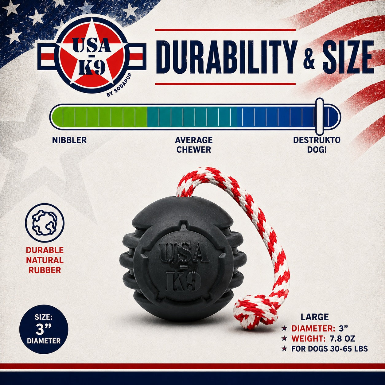 SodaPup Magnum Stars & Stripes Dog Toy