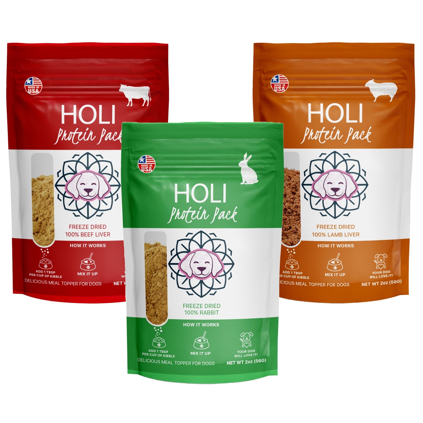 Holi Land Lovers Dog Food Topper Variety Pack – Beef Liver, Lamb Liver & Rabbit