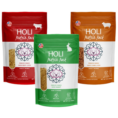 Holi Land Lovers Dog Food Topper Variety Pack – Beef Liver, Lamb Liver & Rabbit