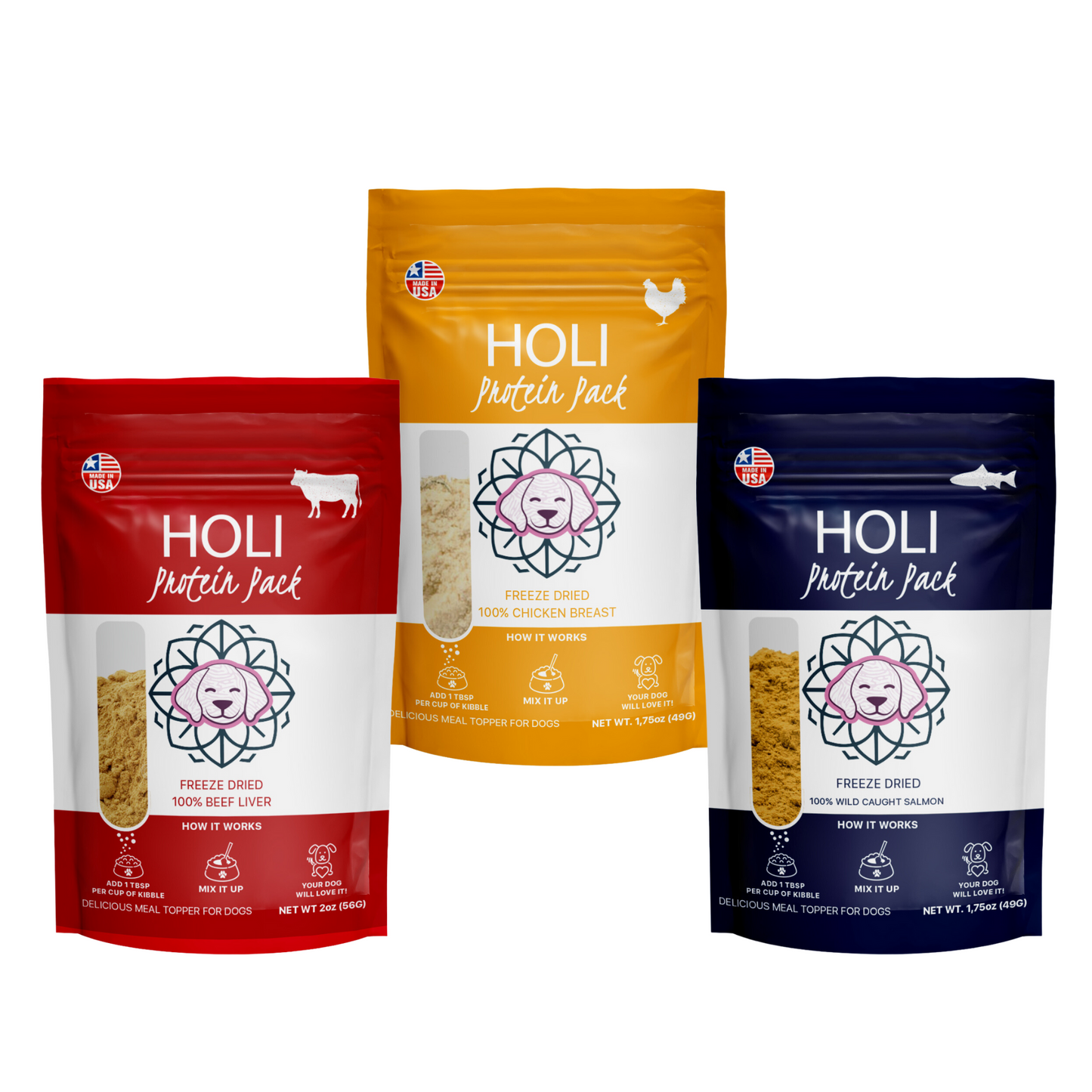 Holi Surf, Turf & Sky Dog Food Topper Variety Pack – Beef Liver, Salmon & Chicken