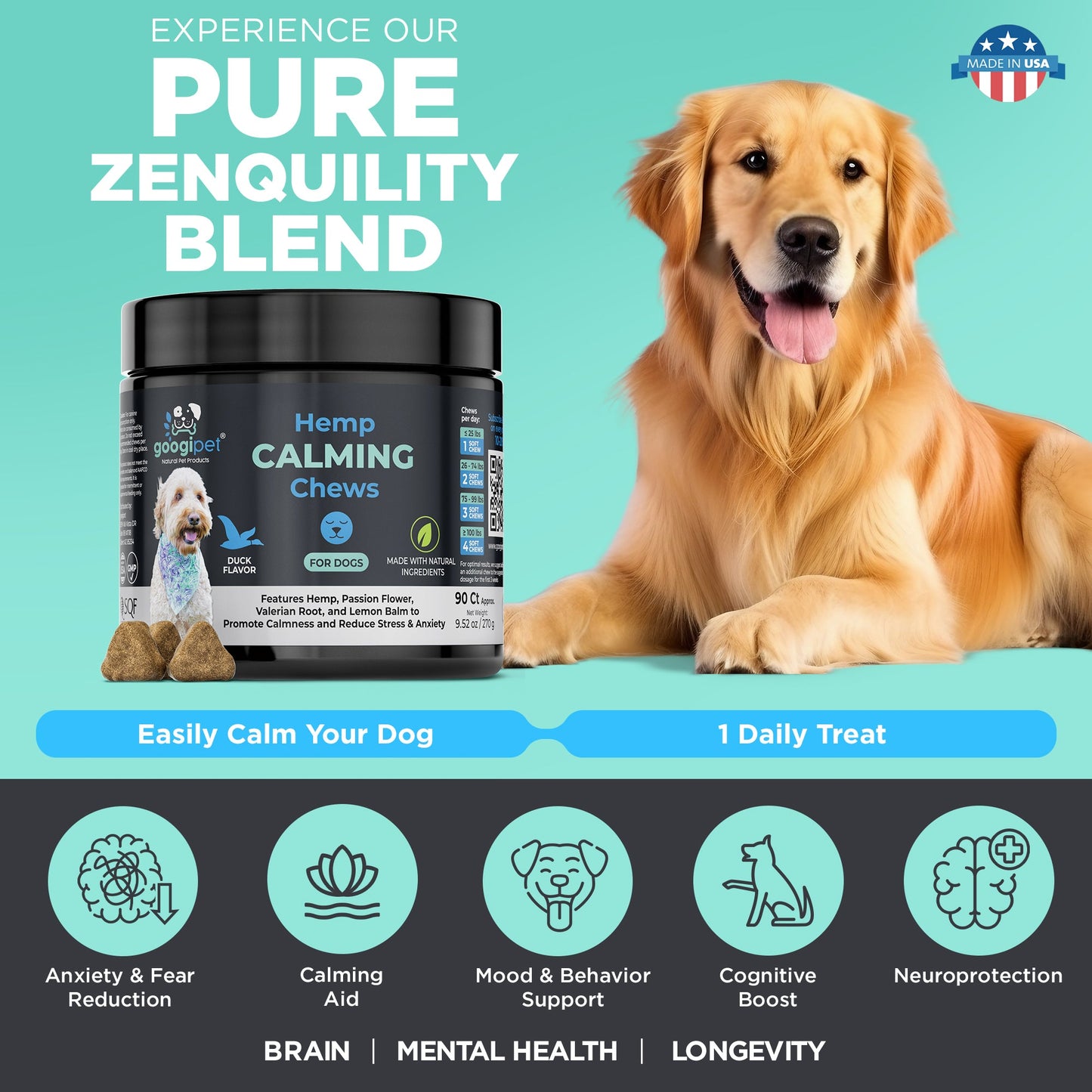 Googipet Hemp Calming Chews for Dogs – Chamomile & Valerian