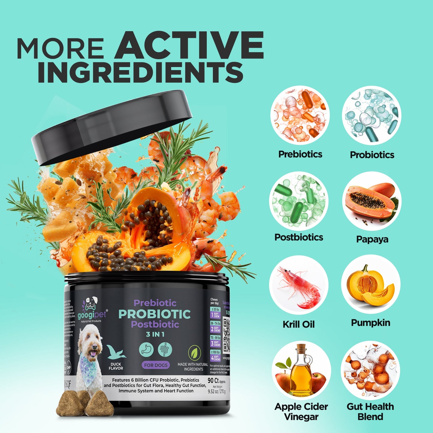 Googipet 3-in-1 Probiotic Chews for Dogs – Gut Health Support