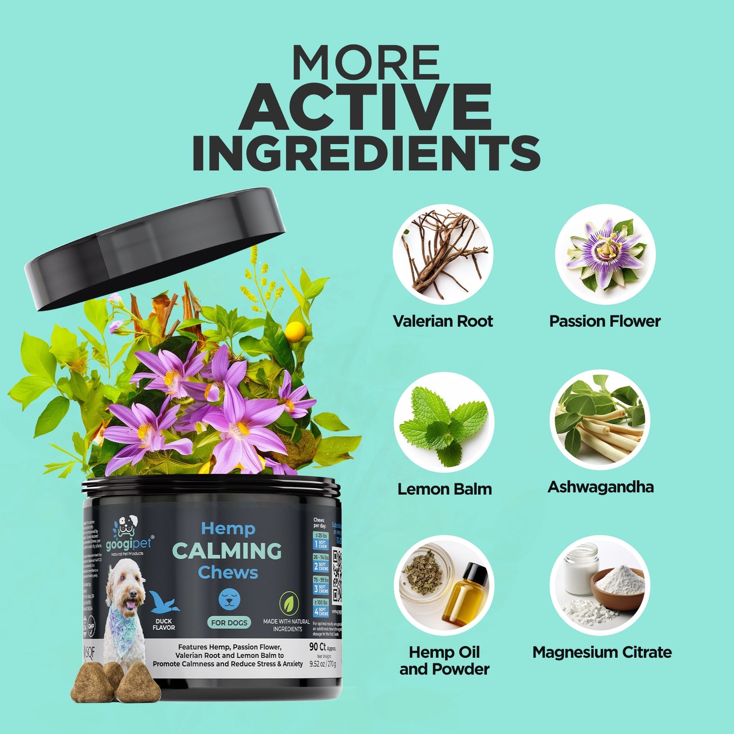 Googipet Hemp Calming Chews for Dogs – Chamomile & Valerian