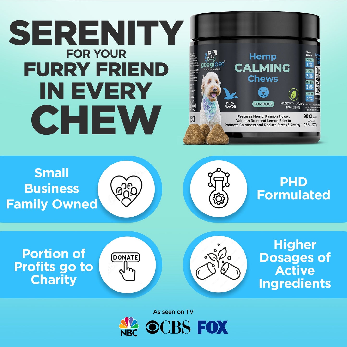 Googipet Hemp Calming Chews for Dogs – Chamomile & Valerian