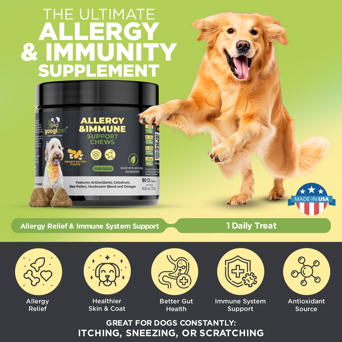 Googipet Allergy & Immune Support Chews for Dogs – Peanut Butter