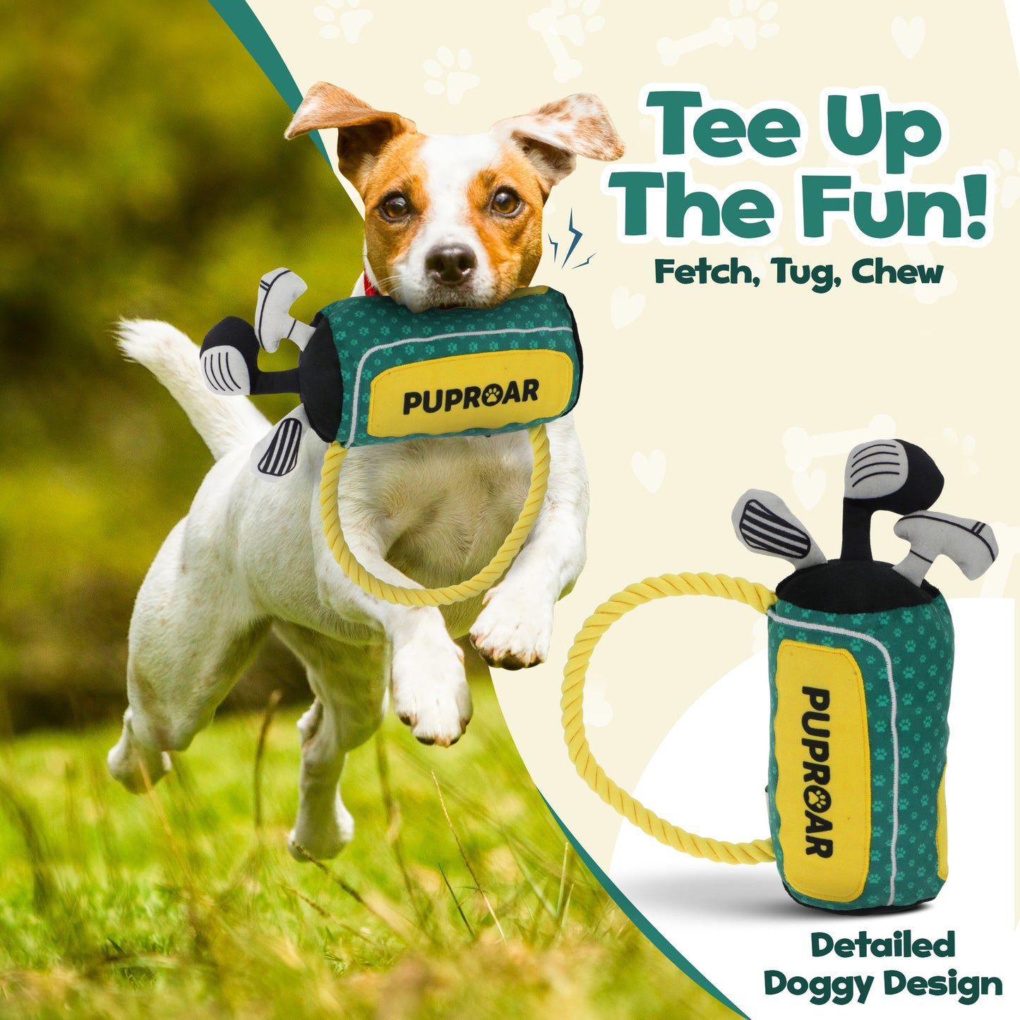 PupRoar Golf Squeaky Plush Dog Toy with Rope