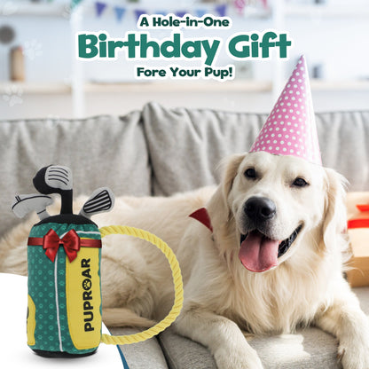 PupRoar Golf Squeaky Plush Dog Toy with Rope
