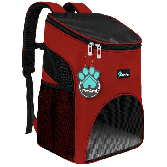 Pet Backpack Carrier for Small Dogs & Cats – Red Airline-Friendly Travel Bag