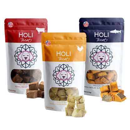 Holi Freeze-Dried Dog Treat Variety Pack – Beef Liver, Salmon & Chicken