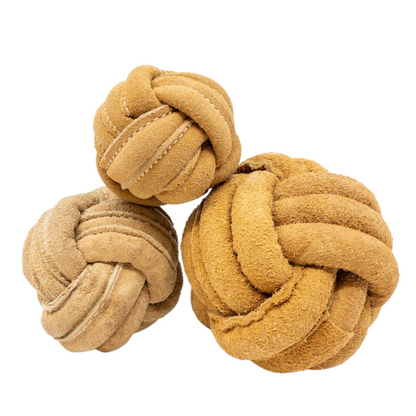 HuggleHounds Huggle-Hide Natural Leather Ball Dog Toys, 2-Pack
