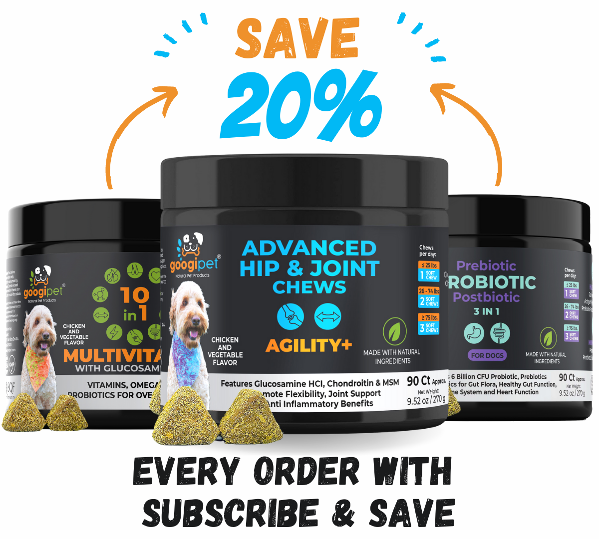 Googipet Agility+ Hip & Joint Chews for Dogs