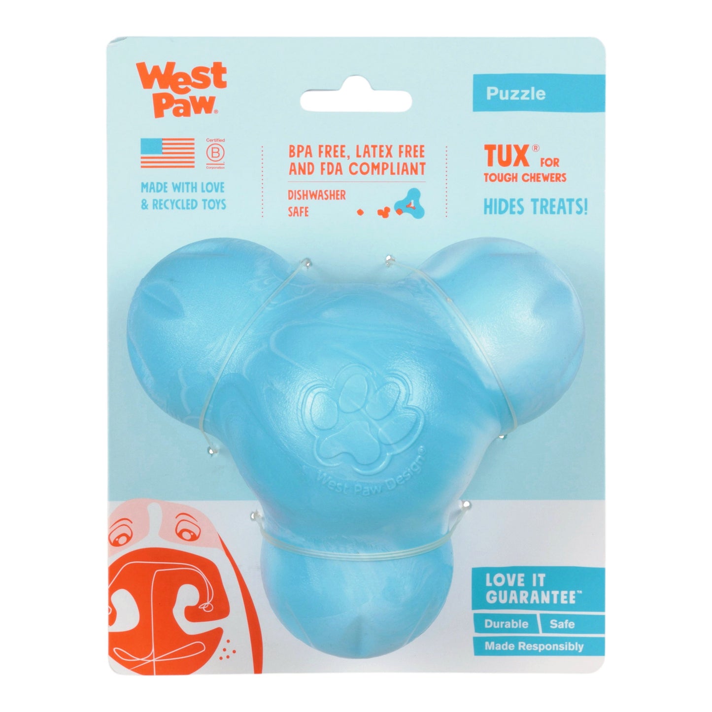 West Paw Tux Aqua Swirl Treat Toy – Tough Puzzle Toy