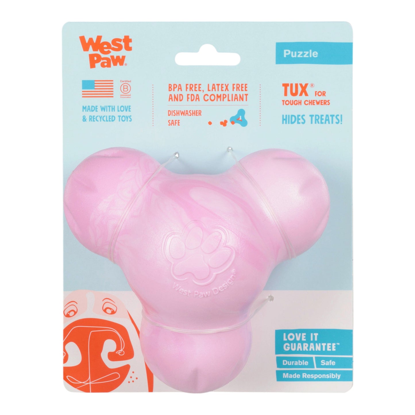 West Paw Tux Bubblegum Swirl Treat Toy – Tough Puzzle Toy