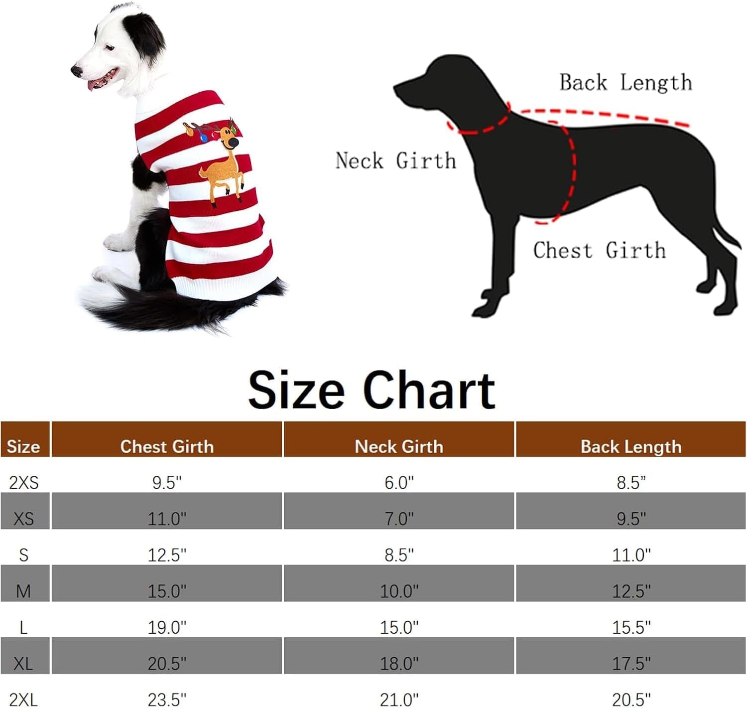 Red Christmas Reindeer Dog Sweater – XL Warm Holiday Pet Sweater for Dogs and Cats