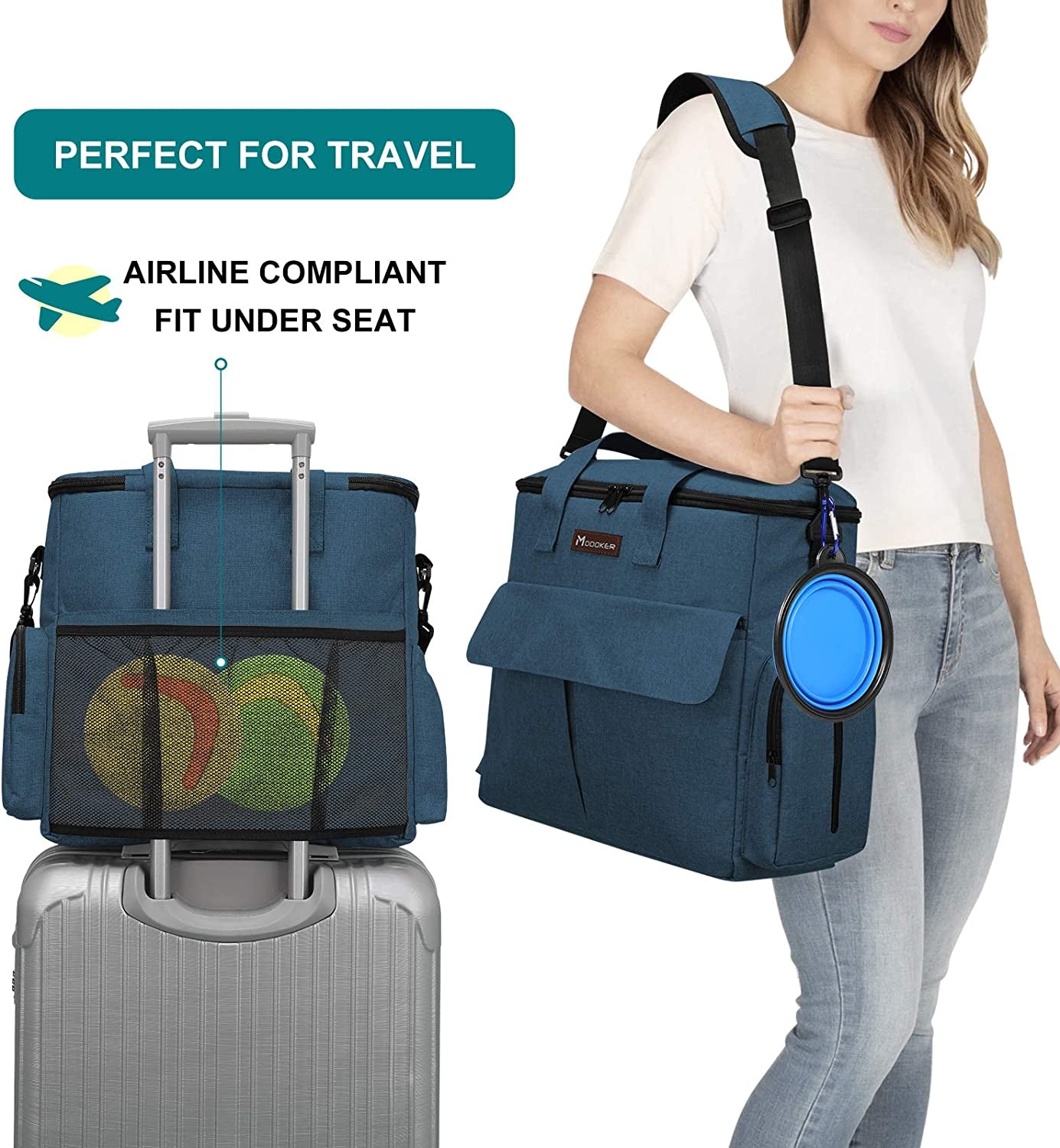 Pet Travel Bag – Blue Airline-Approved Pet Travel Tote with Food Containers and Bowls