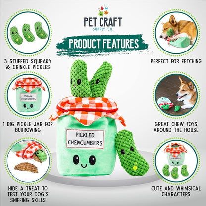 Pickled Chewcumbers Hide and Seek Dog Toy – Plush Squeaky Puzzle Toy for Small and Medium Dogs