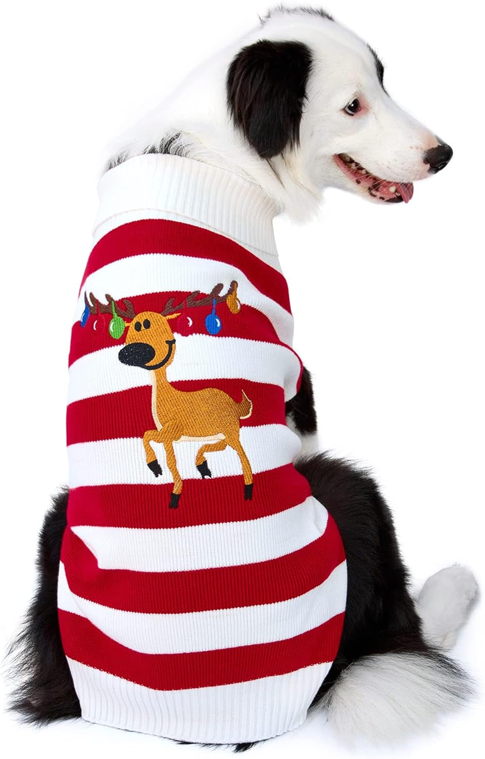 Red Christmas Reindeer Dog Sweater – XL Warm Holiday Pet Sweater for Dogs and Cats