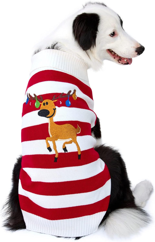 Red Christmas Reindeer Dog Sweater – XL Warm Holiday Pet Sweater for Dogs and Cats