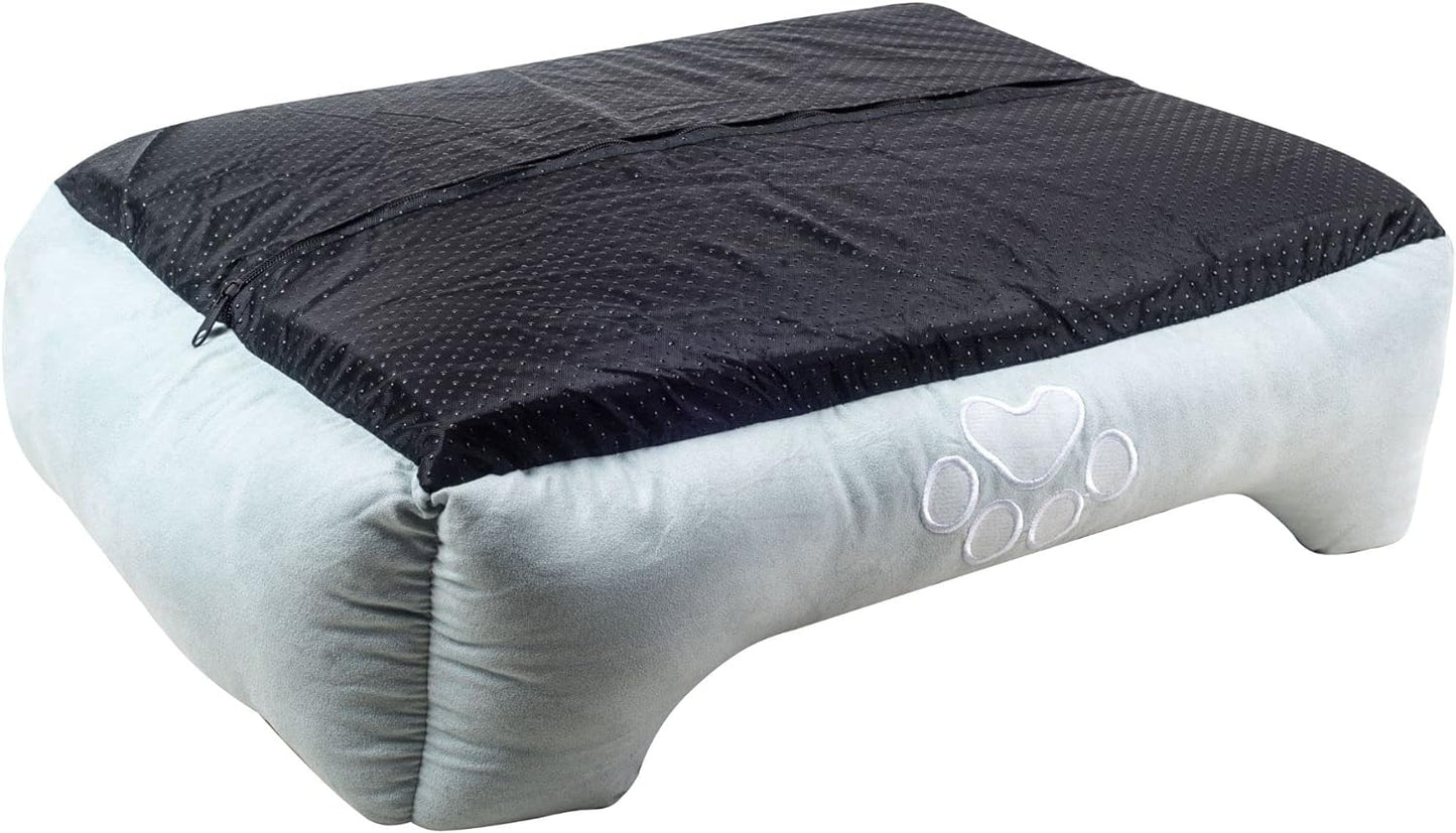 Orthopedic Rectangle Dog Bed – Medium 25” x 21” Bolster Pet Bed with Removable Insert, Blue