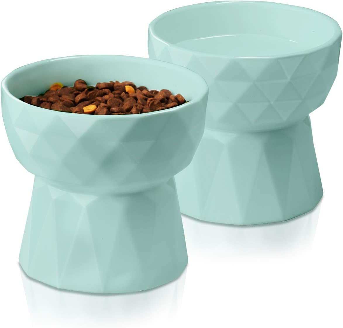 Ceramic Raised Cat Bowl Set – Anti-Vomiting Food & Water Bowls in Green