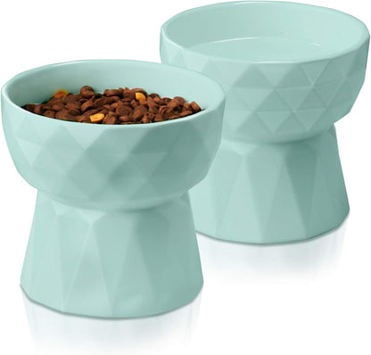 Ceramic Raised Cat Bowl Set – Anti-Vomiting Food & Water Bowls in Green