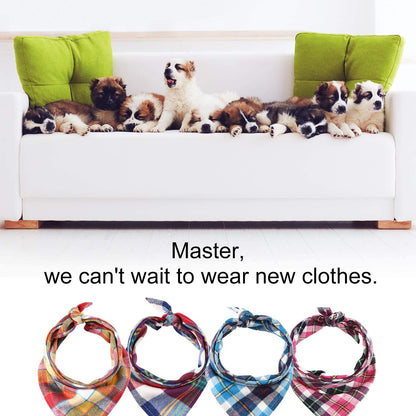 12-Pack Plaid Dog Bandanas – Adjustable Triangle Scarves for Small & Medium Pets