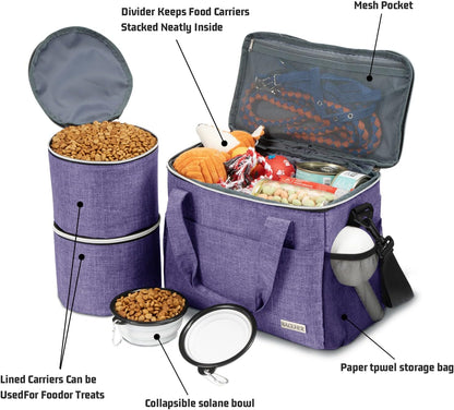 Pet Travel Backpack Bag Set – 5-Piece Pet Travel Organizer with Food Containers, Bowls & Shoulder Strap