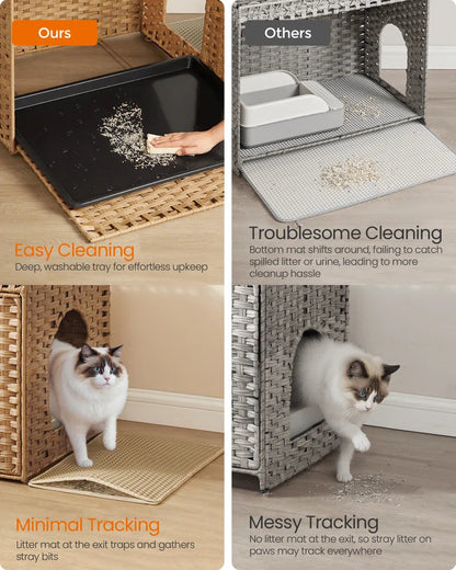 Boho Rattan Hidden Cat Litter Box Enclosure