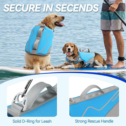 VIVAGLORY Neoprene Dog Life Jacket – XS Cyra Blue Swim Vest with Handle