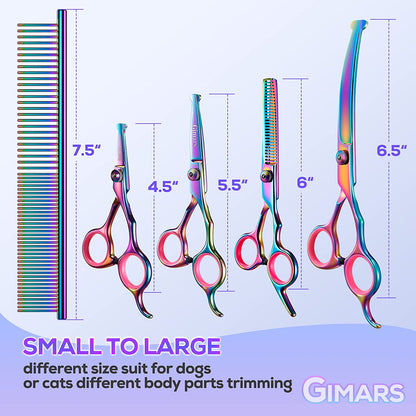 Gimars 6-in-1 Dog Grooming Scissors Set – 4CR Stainless Steel Round Tip Pet Grooming Shears for Dogs and Cats