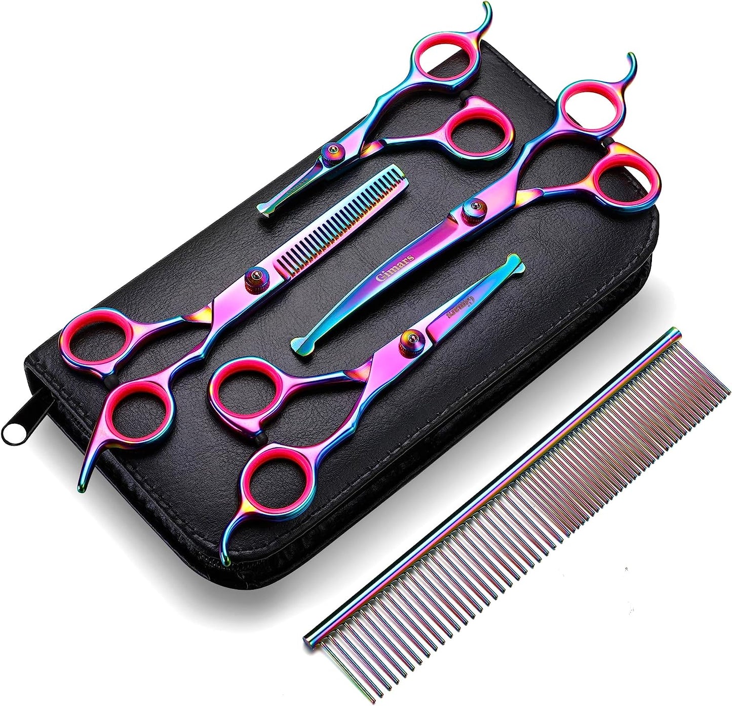 Gimars 6-in-1 Dog Grooming Scissors Set – 4CR Stainless Steel Round Tip Pet Grooming Shears for Dogs and Cats
