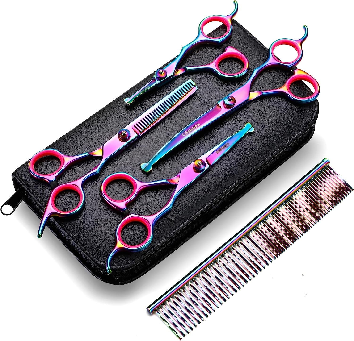 Gimars 6-in-1 Dog Grooming Scissors Set – 4CR Stainless Steel Round Tip Pet Grooming Shears for Dogs and Cats