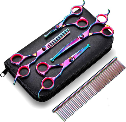 Gimars 6-in-1 Dog Grooming Scissors Set – 4CR Stainless Steel Round Tip Pet Grooming Shears for Dogs and Cats