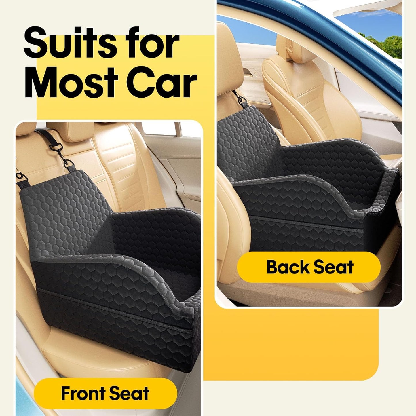 Dog/Cat Car Seat Booster – Elevated Travel Seat with Memory Foam Cushion for Small Dogs and Cats