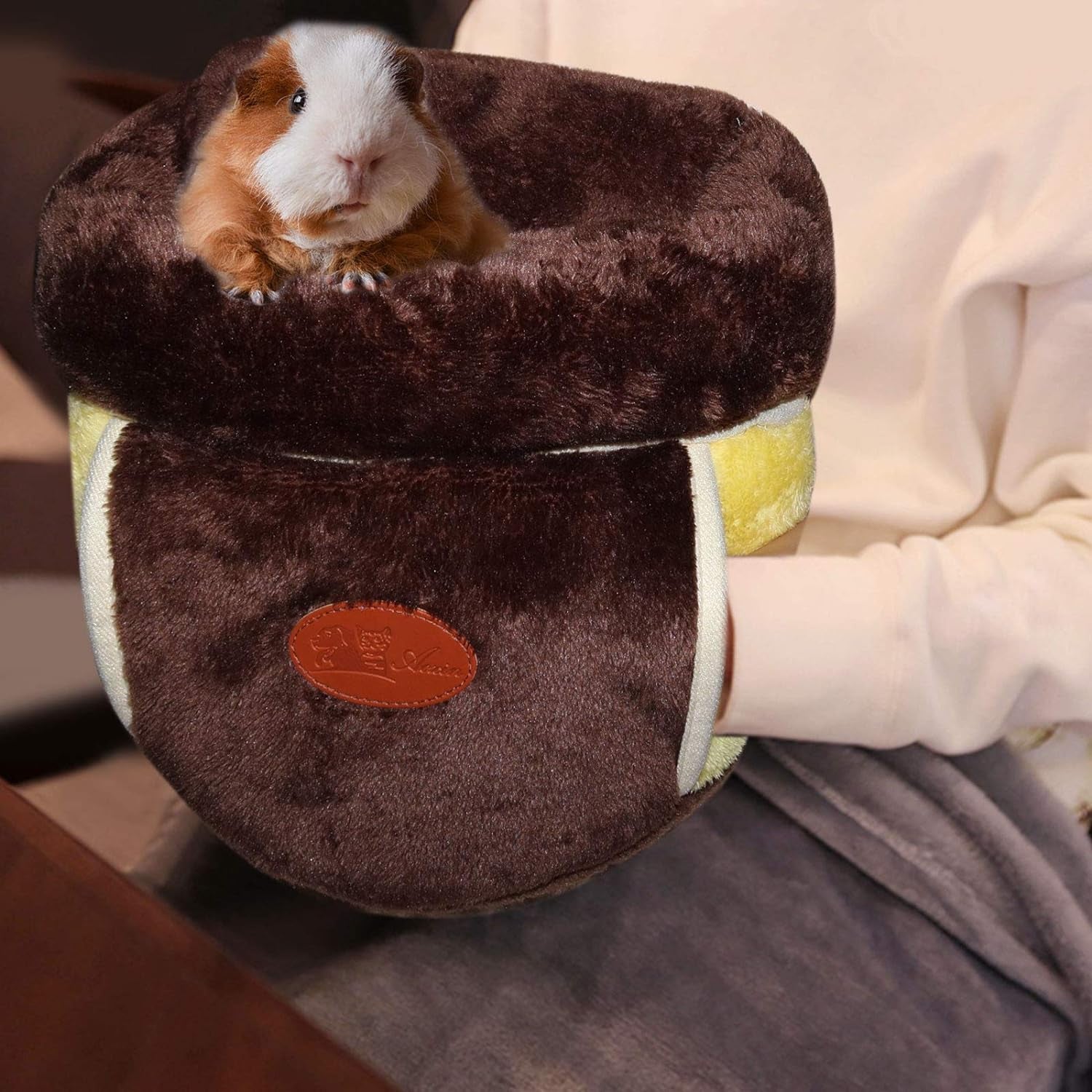 Guinea Pig Cuddle Cave Bed – Warm Fleece Small Animal Hideout House, Brown