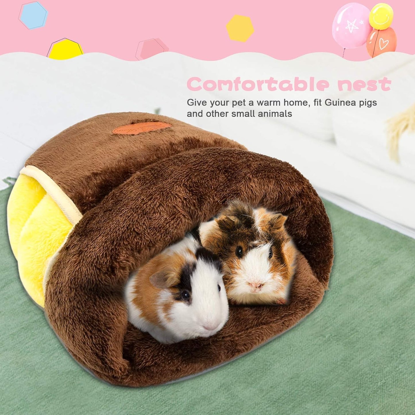 Guinea Pig Cuddle Cave Bed – Warm Fleece Small Animal Hideout House, Brown