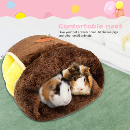 Guinea Pig Cuddle Cave Bed – Warm Fleece Small Animal Hideout House, Brown