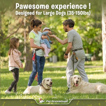 Hands-Free Dog Leash – XL Long Waist Running Leash with Bungee, Reflective Stitching, and Dual Handles