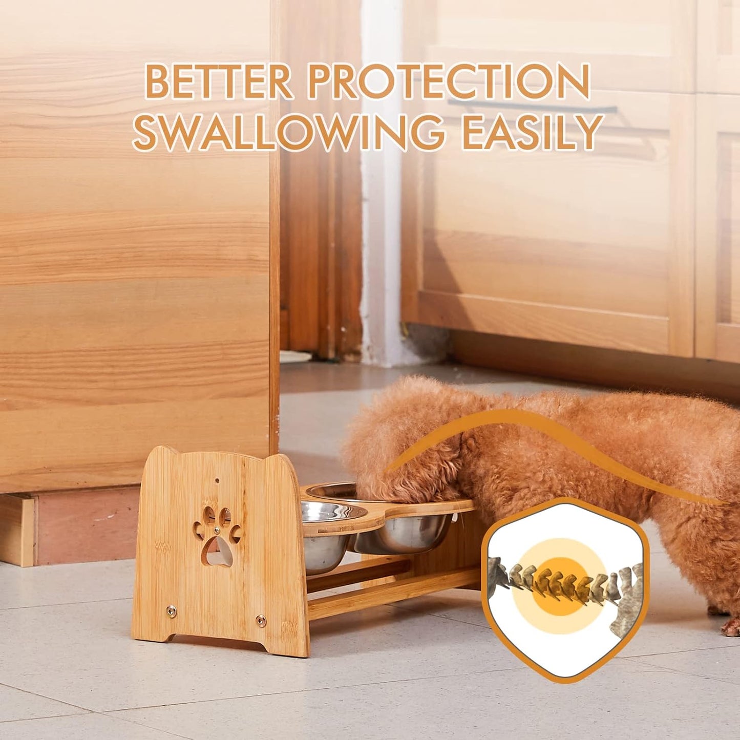 Adjustable Bamboo Elevated Pet Bowls – Raised Dog & Cat Feeder with 2 Stainless Steel Bowls
