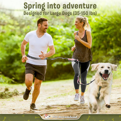Hands-Free Dog Leash – XL Long Waist Running Leash with Bungee, Reflective Stitching, and Dual Handles