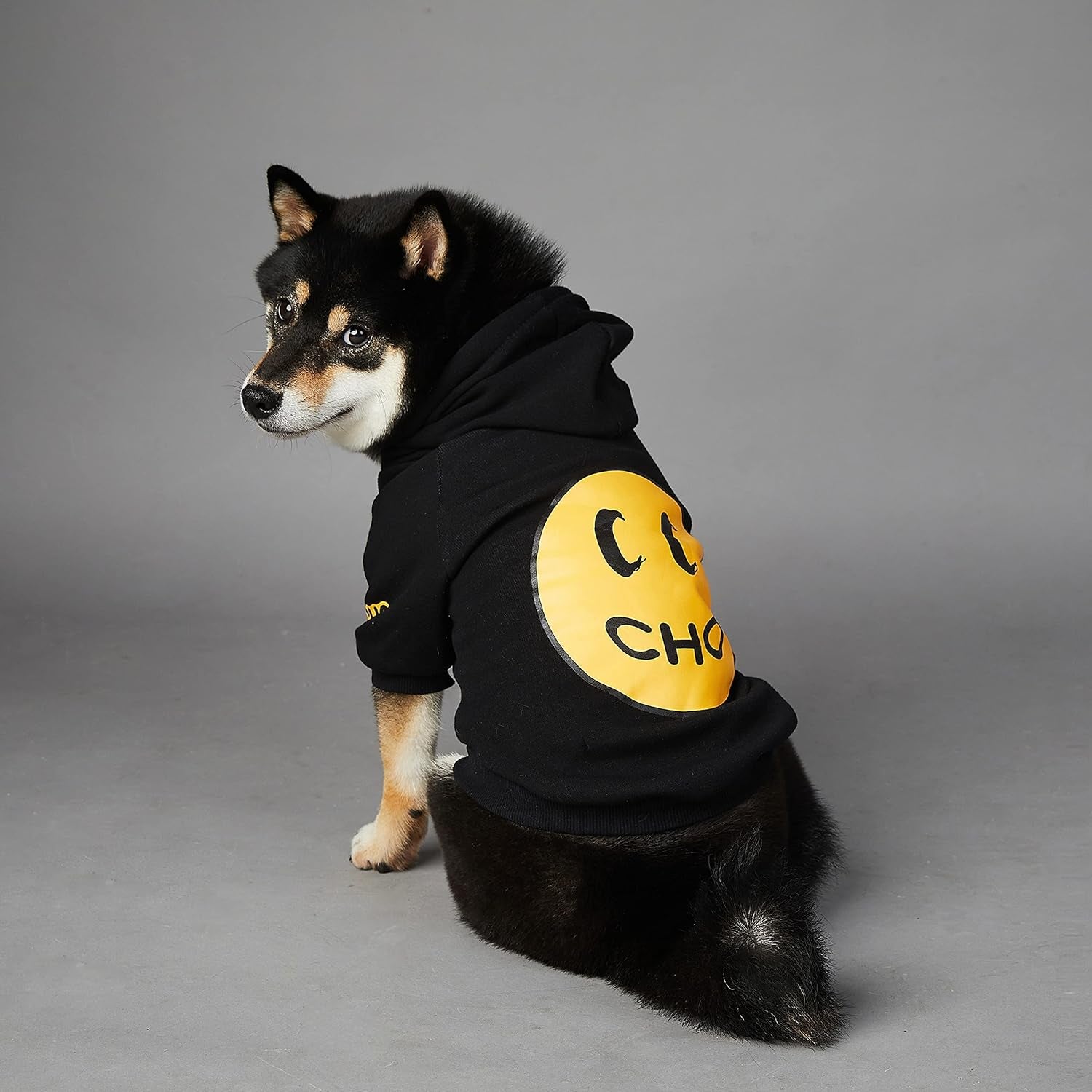 Smiley Face Dog Hoodie – Soft Cotton Pet Sweatshirt with Leash Hole for Dogs and Cats, Black 2XL