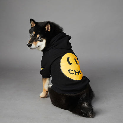 Smiley Face Dog Hoodie – Soft Cotton Pet Sweatshirt with Leash Hole for Dogs and Cats, Black 2XL