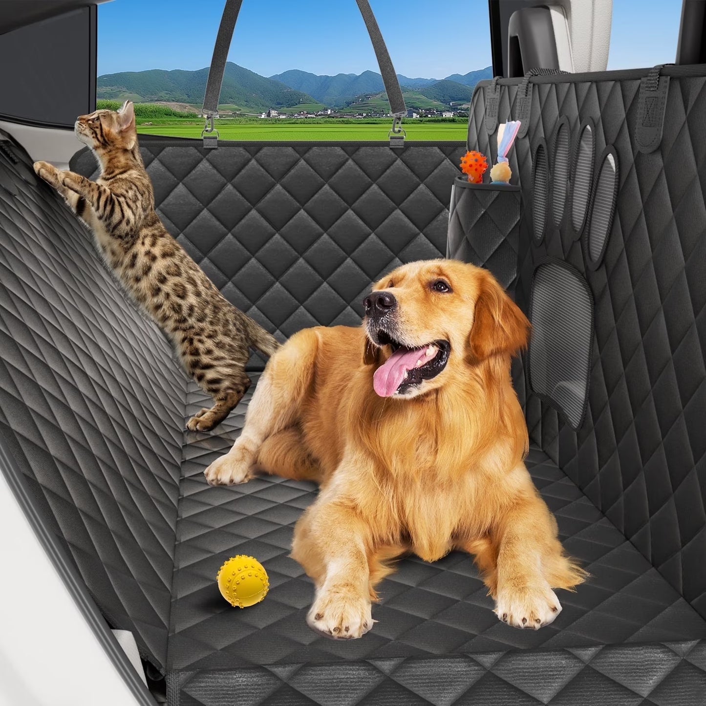 Waterproof Dog Car Seat Cover – Non-Slip Back Seat Hammock with Side Flaps for Cars, Trucks, and SUVs