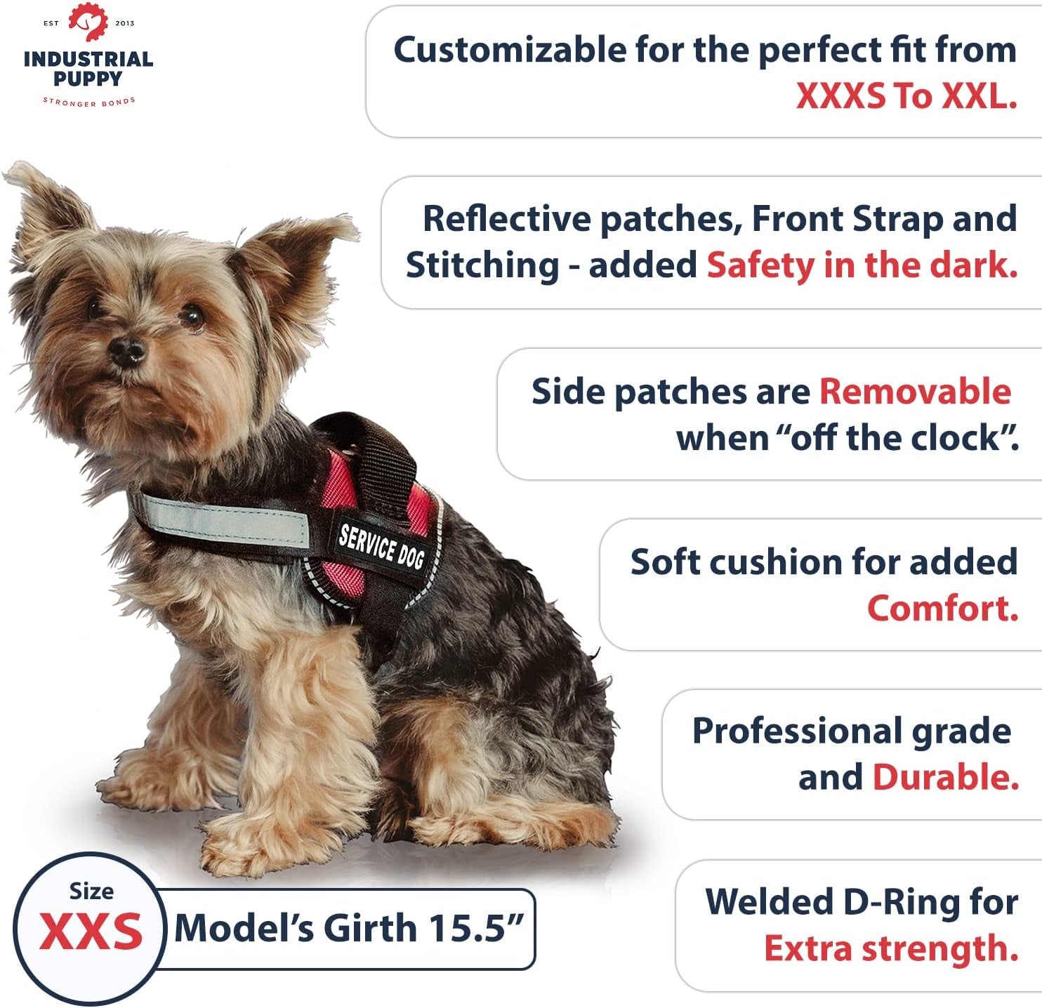 Service Dog Vest and Leash Set – Pink XXS Reflective Mesh Harness with Removable Patches