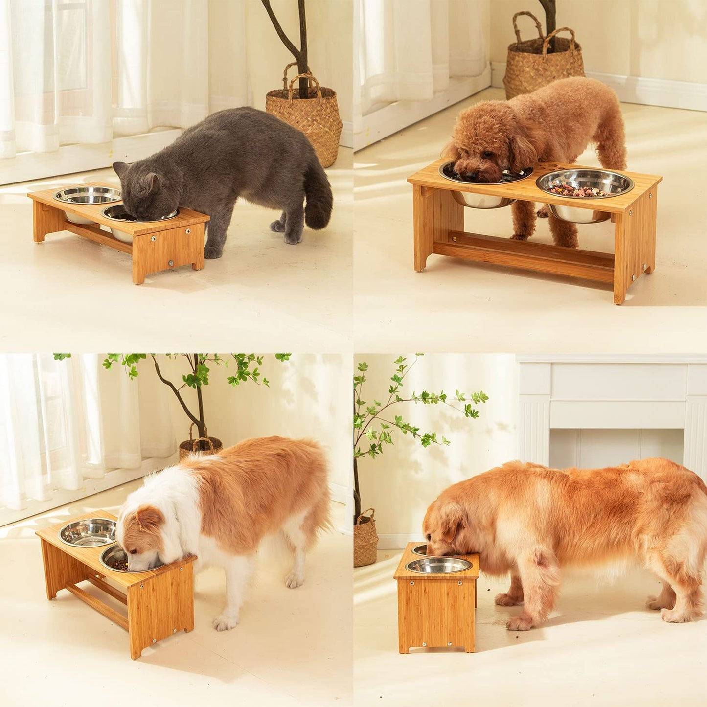 Bamboo Raised Pet Bowls – 4” Elevated Feeder for Cats & Small Dogs