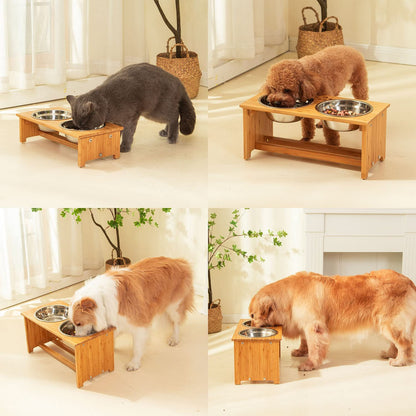Bamboo Raised Pet Bowls – 4” Elevated Feeder for Cats & Small Dogs
